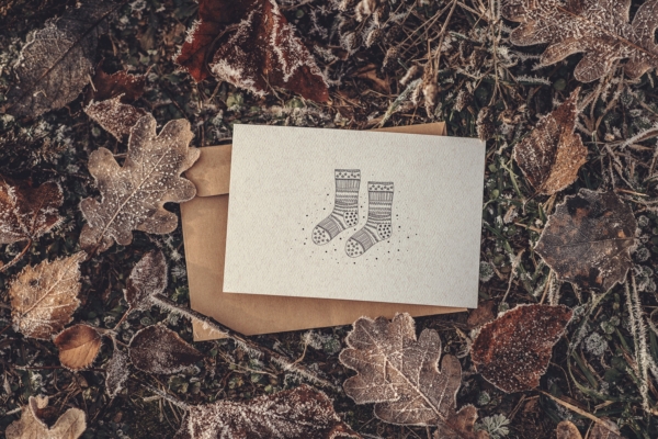 Kalėdinis atvirukas vilnonės kojinės